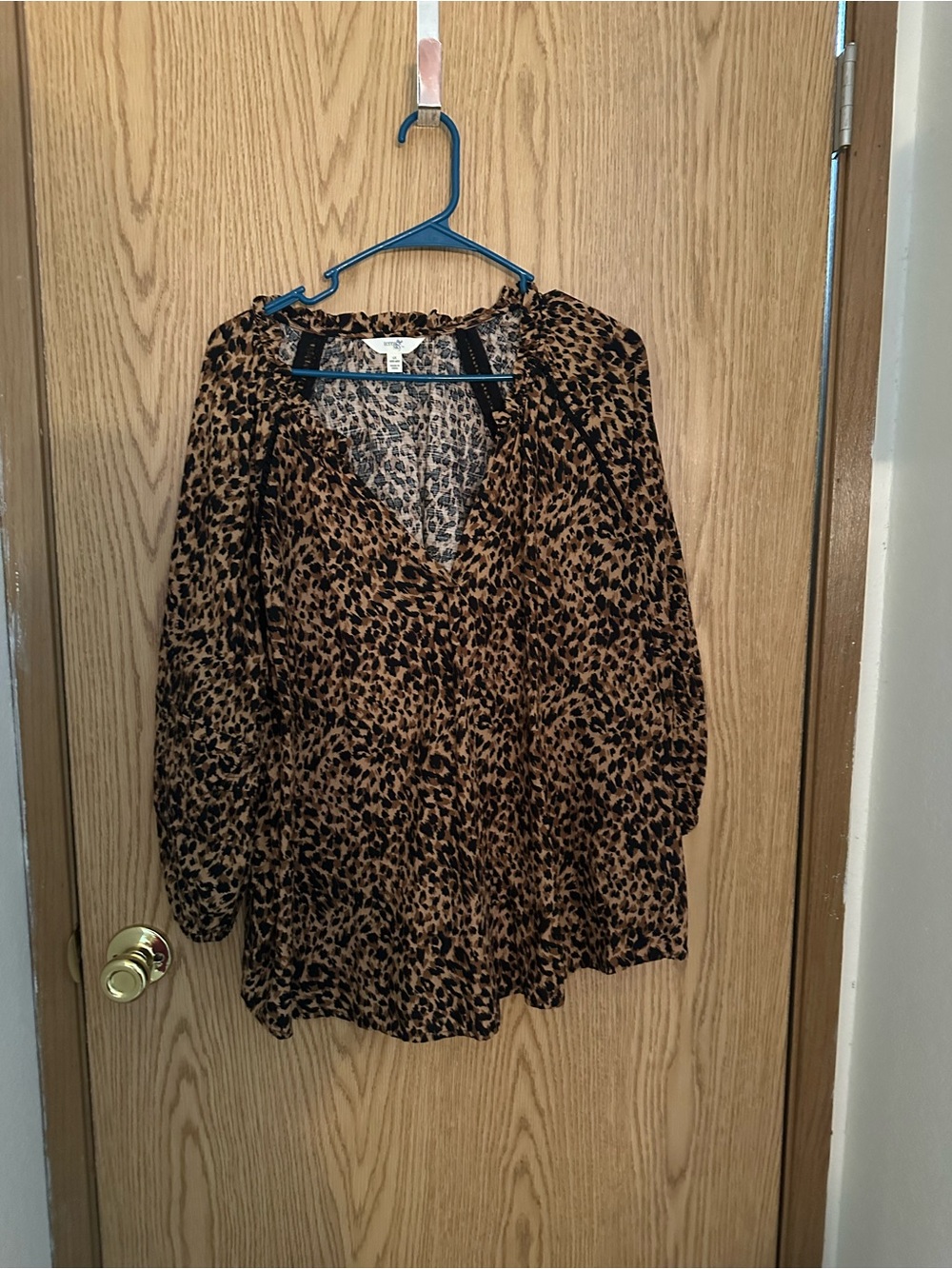 Terra & Sky Leopard Print V-Neck Blouse - Brown/Black